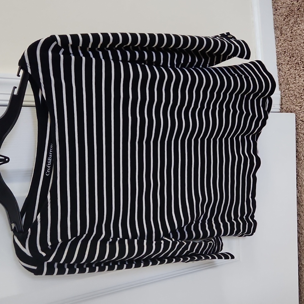 Croft and Barrow boat neck top 3/4 sleeves black and white stripes Small